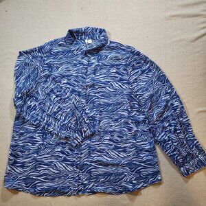 Elle‎ Y2K Style Blue Zebra Print Button Front Shirt Sz XXL